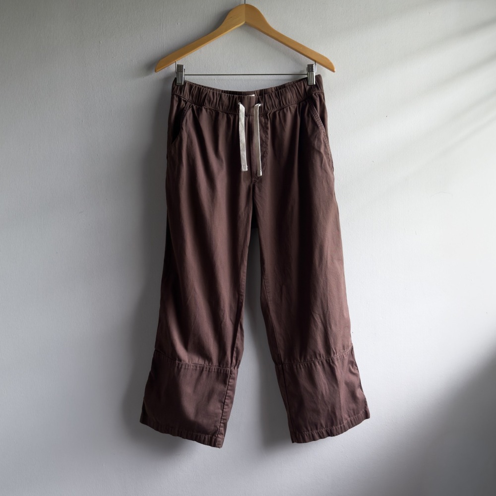 Pact Organic Cotton Cropped Wide Leg Pants Women Medium Brown Minimalist Boho